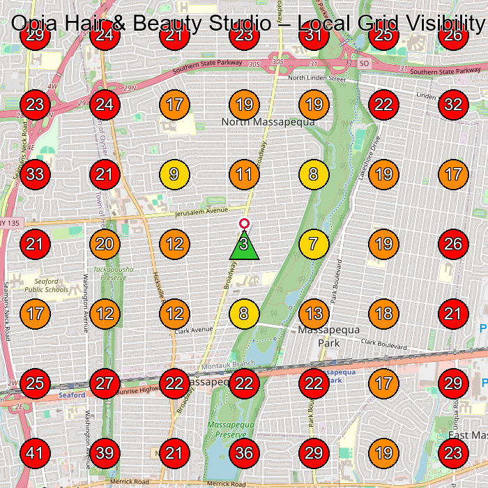 Opia Hair & Beauty Studio GeoGrid visibility map for Hair Salon in Seaford